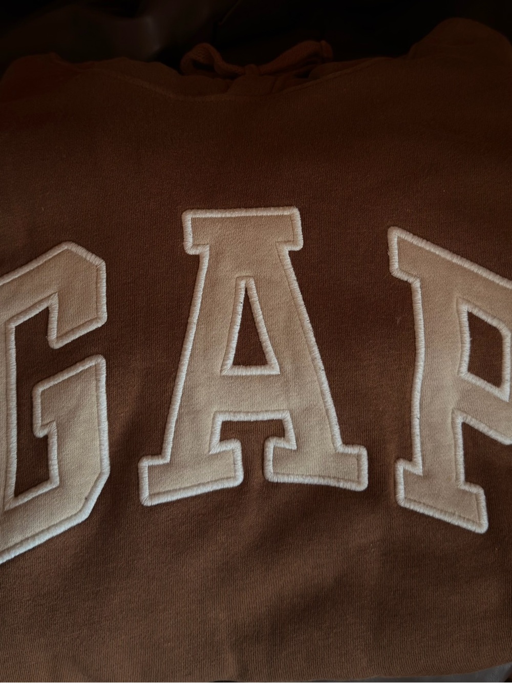 GAP Brown Hoodie with Cream Appliqué Letters